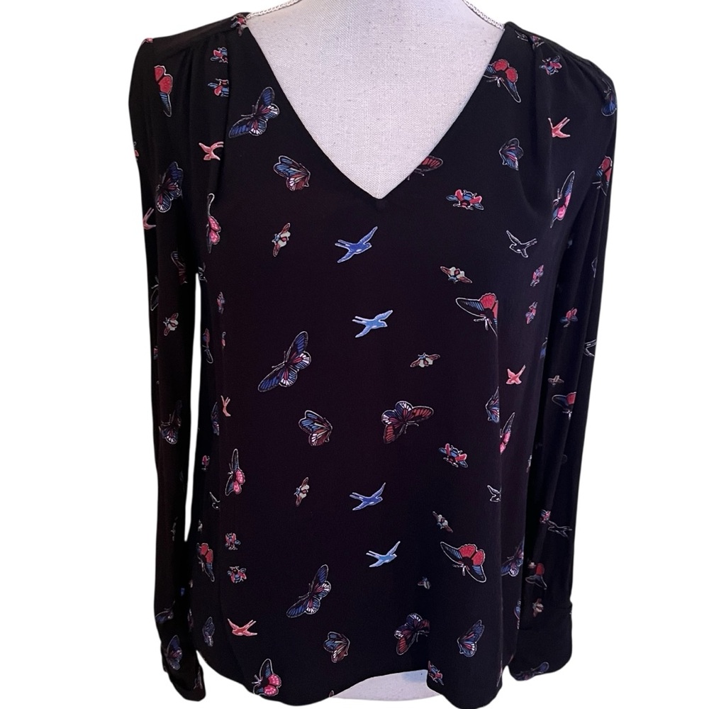 ba&sh Black with Multicolor Butterfly Print V-Neck "Lady Top" Blouse 0(4)